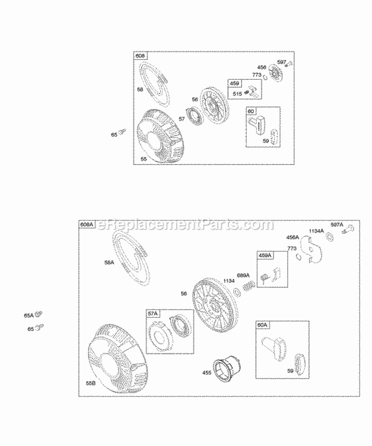 Rewind Starters Diagram and Parts List for  Briggs and Stratton Engine